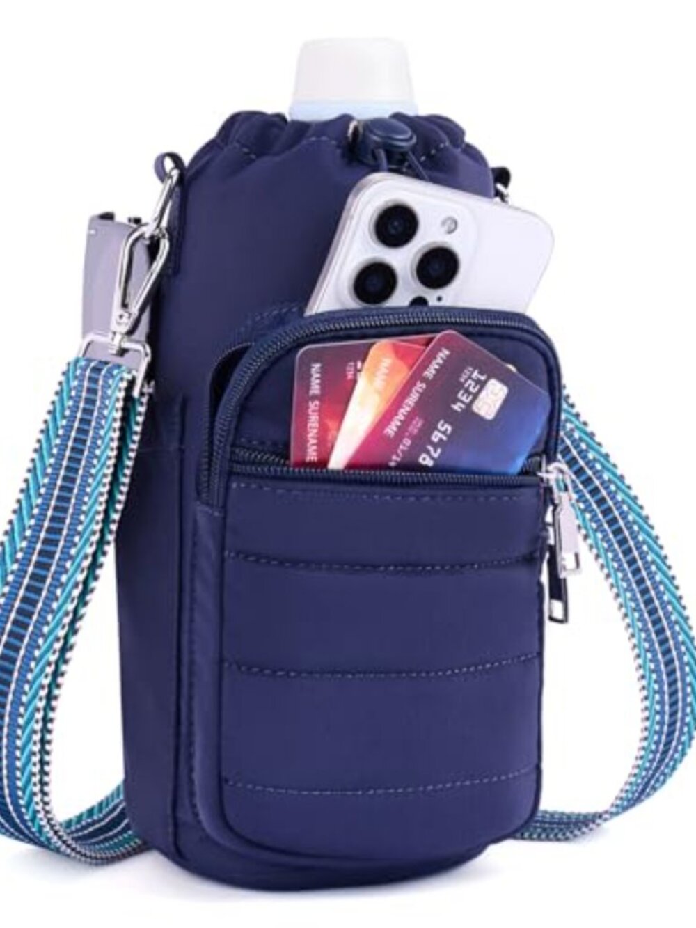 Insulated Water Bottle Crossbody Bag Fits 16-40 oz with RFID Card Slots